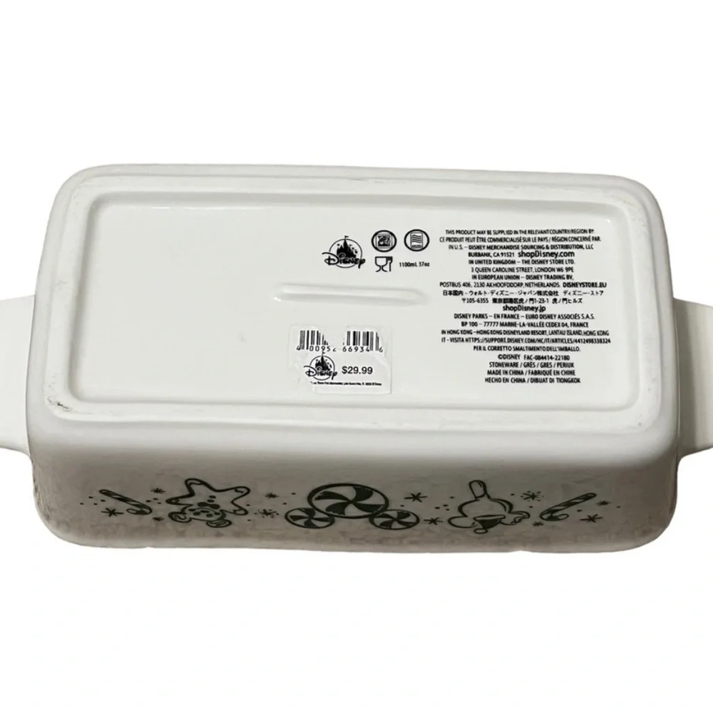 Disney Parks Holiday Ceramic Bread Loaf Pan Christmas Mickey New